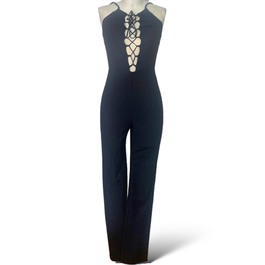 Reformation Sophie Lace Up Sleeveless Ponte Jumpsuit Black Size 6